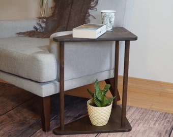 Triangular Side Coffee Table, Corner End Table, Minimalist Sofa Table, Hardwood Couch Table, Spacesaver Side Table, Triangular Home Decor