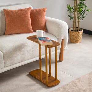 End Side Coffee Table with Storage, Narrow Side Small Sofa Couch Table C Shape Solid Oak Pine Wood Tables image 14