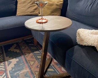 Mesa de centro Z redonda de madera hecha a mano - Mesa de sofá versátil, mesa auxiliar C o mesa auxiliar - Muebles de sala de estar que ahorran espacio para el hogar moderno