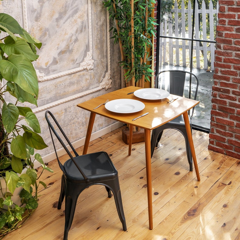 We combine Square Oak Wood Dining Table with   Mid Century Modern Rustic Dine Table. Here is 2 Person Space Saving Breakfast Kitchen Table Furniture for your Home! This oak wood dine table will be absolutely fantastic space saving table