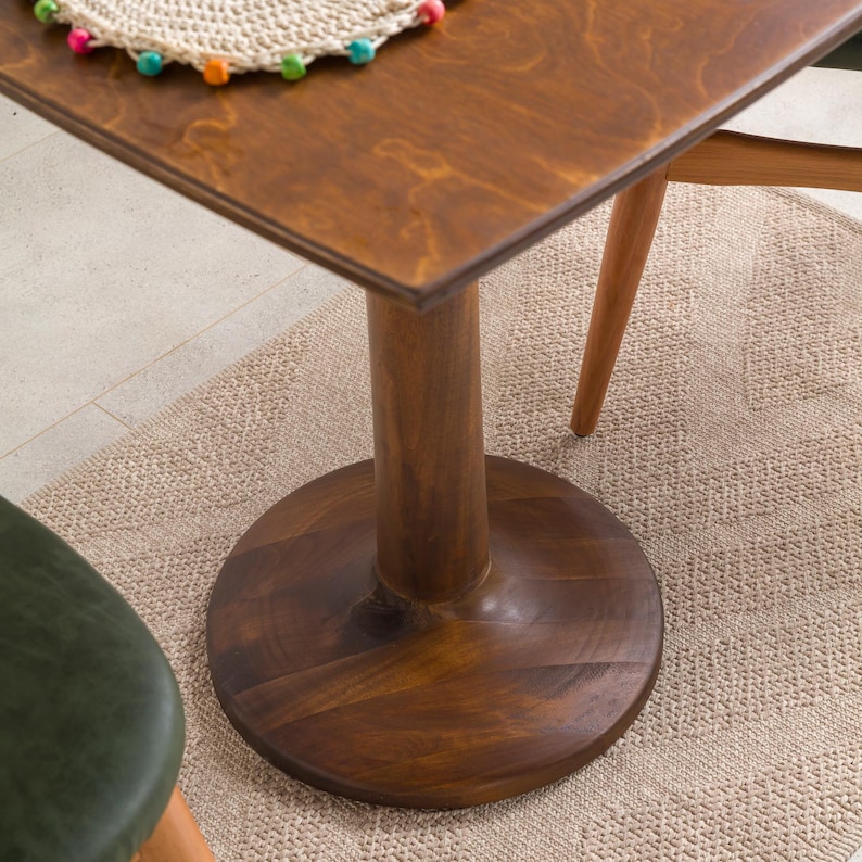 We combine square dining table with tulip leg round side oak wood dining room table. Here is small space table 2 to 4 person seat table as a home kitchen furniture! This oak wood dine table will be absolutely fantastic space saving table