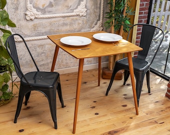 Mesa de comedor cuadrada de madera de roble, mesa de comedor rústica moderna de mediados de siglo pequeña, mesa de desayuno para ahorrar espacio para 2 personas, muebles de mesa de cocina