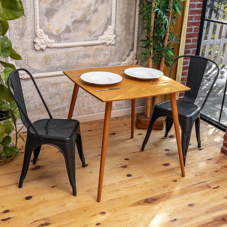We combine Square Oak Wood Dining Table with   Mid Century Modern Rustic Dine Table. Here is 2 Person Space Saving Breakfast Kitchen Table Furniture for your Home! This oak wood dine table will be absolutely fantastic space saving table