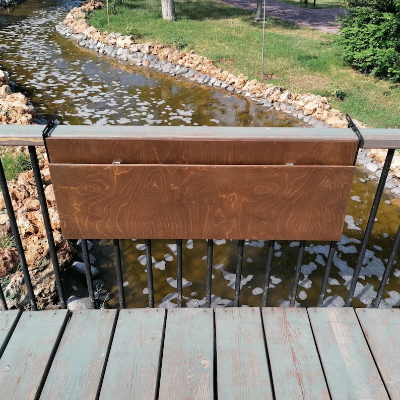 Walnut Balcony Table Space Saver, Balcony Bar Table for Railing, Wooden Patio Bar Table, Folding Table for Terrace, Custom Folding Table