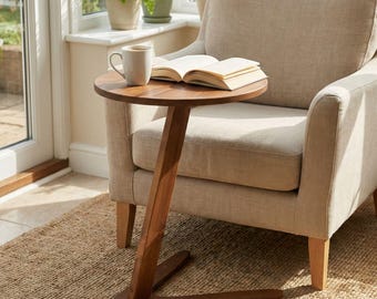C Shaped End Side Table, Wooden Small C Coffee Tables, Modern Round Drink Table