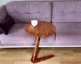 Skinny C-Form Beistelltisch, platzsparende kleine ovale Beistelltisch Wohnzimmer, einfach zu montieren Sofa Couch Tisch Haus, rustikale Couchtisch Möbel