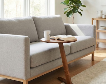 Side C Coffee Table, Oval Space Saving End Tables for Livingroom, Mid Century Modern Table