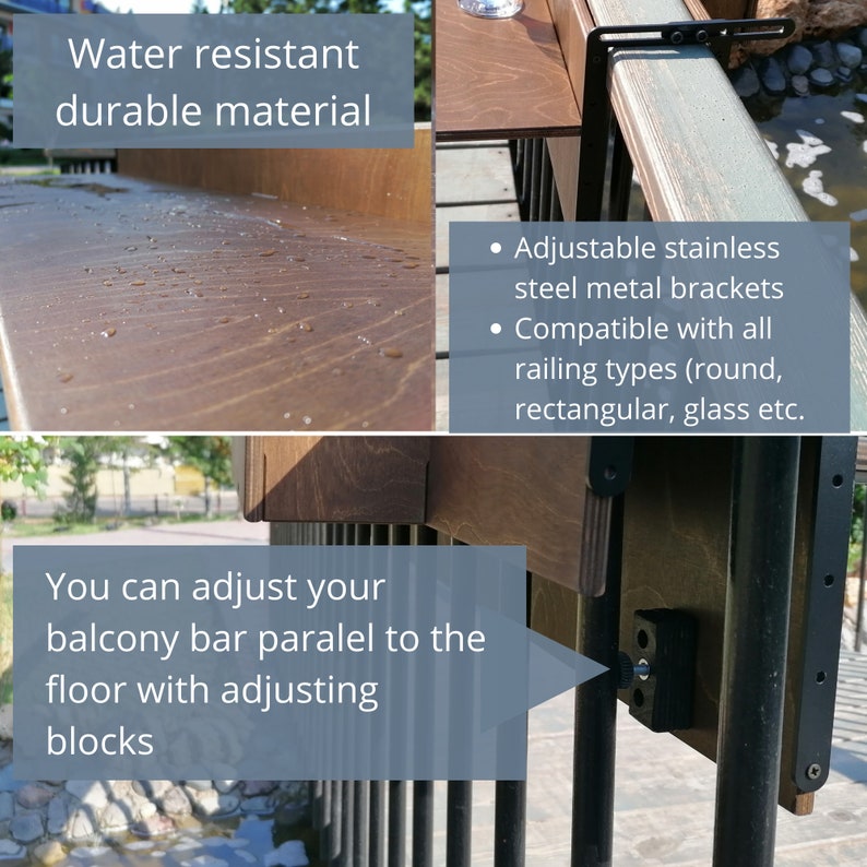 We perfectly combine Balcony Bar Table with Space Saver Railing Pub Table for Home Outdoors Patio! Here is Wooden Apartment Deck Table Outdoor Hosting Furniture!