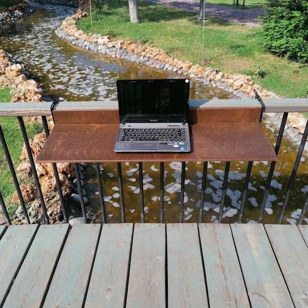 Walnuss-Balkontisch, Platzsparer, Balkon-Bartisch-Geländer, Holz-Terrassen-Bartisch, Klapptisch-Terrasse, individueller Tisch mit Winterbezug