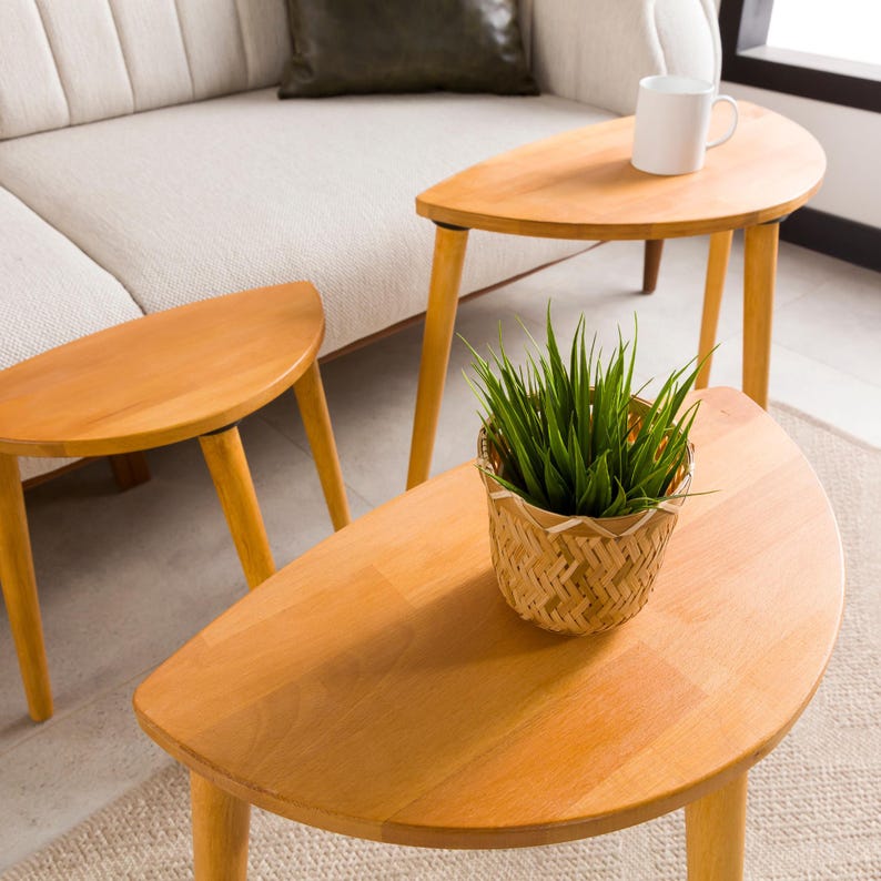 🌰 Nesting End Side Coffee Table Set of 3 – Walnut Pine Wood | Mid-Century Modern Small Nest of Table

Bring timeless mid-century modern charm to your living space with this nesting coffee table set of 3.
Crafted from premium pine wood with a rich walnut finish, these tables are designed for style, durability, and versatility — perfect for small spaces, living rooms, or as side tables by the sofa.