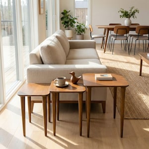 Square Black Nesting End Side Coffee Table Set of 3, Mid Century Modern Small Cofee Table Livingroom Furniture Wood Nest of Tables