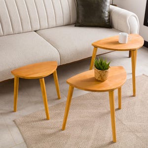 🌰 Nesting End Side Coffee Table Set of 3 – Walnut Pine Wood | Mid-Century Modern Small Nest of Table

Bring timeless mid-century modern charm to your living space with this nesting coffee table set of 3.
Crafted from premium pine wood with a rich walnut finish, these tables are designed for style, durability, and versatility — perfect for small spaces, living rooms, or as side tables by the sofa.