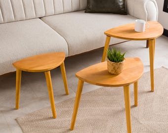 Set Of 3 Farmhouse Nesting Tables - Wooden Side & End Tables For Living Room, Brown