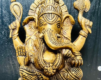 Axe Carrying Blessing Brass Ganesh Statue,Ganapati,Nepal Handcrafted Statue