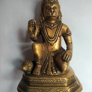 15cm Tall 1000gm,Monkey God Hanuman in Blessing Position,Bajarangabali,Hinduism Handcrafted in Nepal||  Brass Statue ||