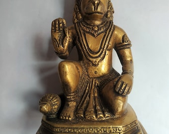 15cm Tall 1000gm,Monkey God Hanuman in Blessing Position,Bajarangabali,Hinduism Handcrafted in Nepal||  Brass Statue ||