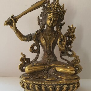 Sword Carrying Manjushree,Buddha Buddhist, Nepali ,Tibetan Handcrafted  Brass Statue | Prejudice Eliminating Deity