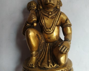 14cm Tall 942gm,Monkey God Hanuman carrying Gada,Bajarangabali,Hinduism Handcrafted in Nepal||  Brass Statue ||