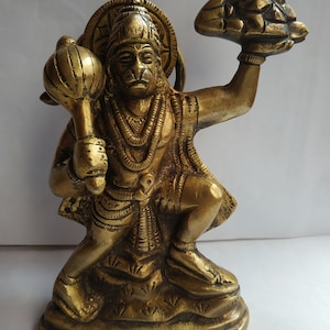 17cm Hanuman,Bajarangabali,Hindu Monkey God,Carrying Gada and Mountain,Hinduism Handcrafted,Brass Statue