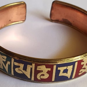 Sacred Buddhist Mantra OM Mani Padme Hum Mantra Engraved Handcrafted Copper Healing Bracelet 12mm