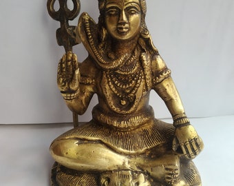 Blessing and Meditating Shiva Brass Statue on Tiger Skin ..Shiva Shankar Bhole Nath.1.2kg and 15.5 cm tall