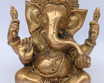13.5cm tall /1.5kg Brass Ganesh Statue,Ekdanta Ganapati,Nepal Handcrafted Statue