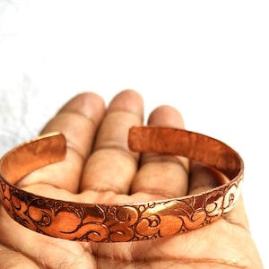 Healing Medicinal Plant Handcrafted Copper Metal Bracelet, Handmade in Nepal, For Yoga Meditation