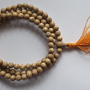 7-8 mm Lotus Seed Mala • Wrist Mala •  Bracelet • Necklace •  Premium Quality Prayer 108+1 Beads • Necklace with Yellow Tassel