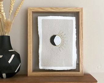 Light and dark | Painted illustration on handmade paper A5 size - Art print moon and sun