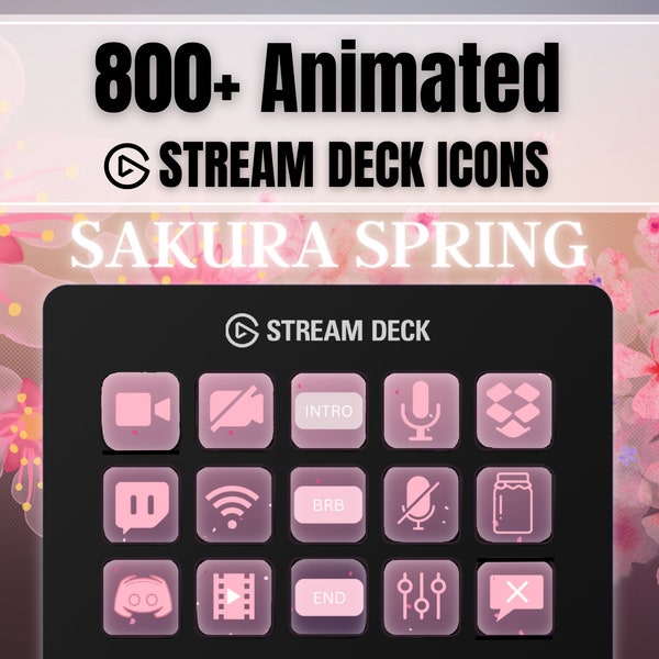 Geanimeerde Sakura Spring Stream Deck iconen set, 800+ Cute Pink Kawaii Gamer Girl Button Pack voor Elgato Streamdeck, Instant Digitale Download