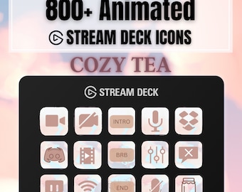 Animated Cozy Tea Pastel Stream Deck icons set, 800+ Cute Pink Kawaii Gamer Girl Button Pack for Elgato Streamdeck, Instant Digital Download