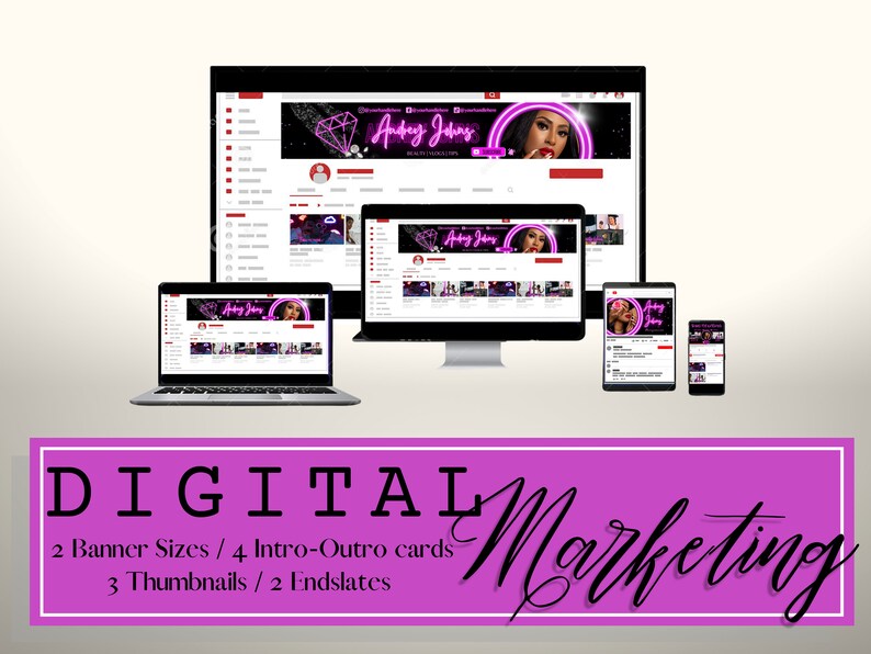 Editable Aesthetic Neon Pink Black Youtube Channel Branding - Etsy