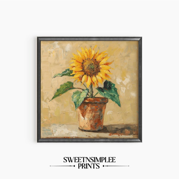Sunflower Print Farmhouse PRINTABLE Art | Sunflowers in Flowerpot Print | Square Art Decor | Summer Artwork | Rustic Country Wall Decor