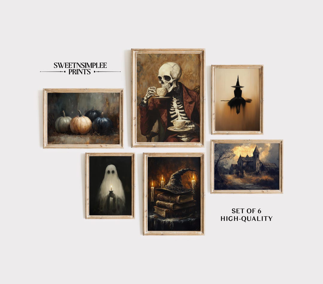 Printable Halloween Gallery Wall Set of 6 Vintage Dark Halloween Wall ...