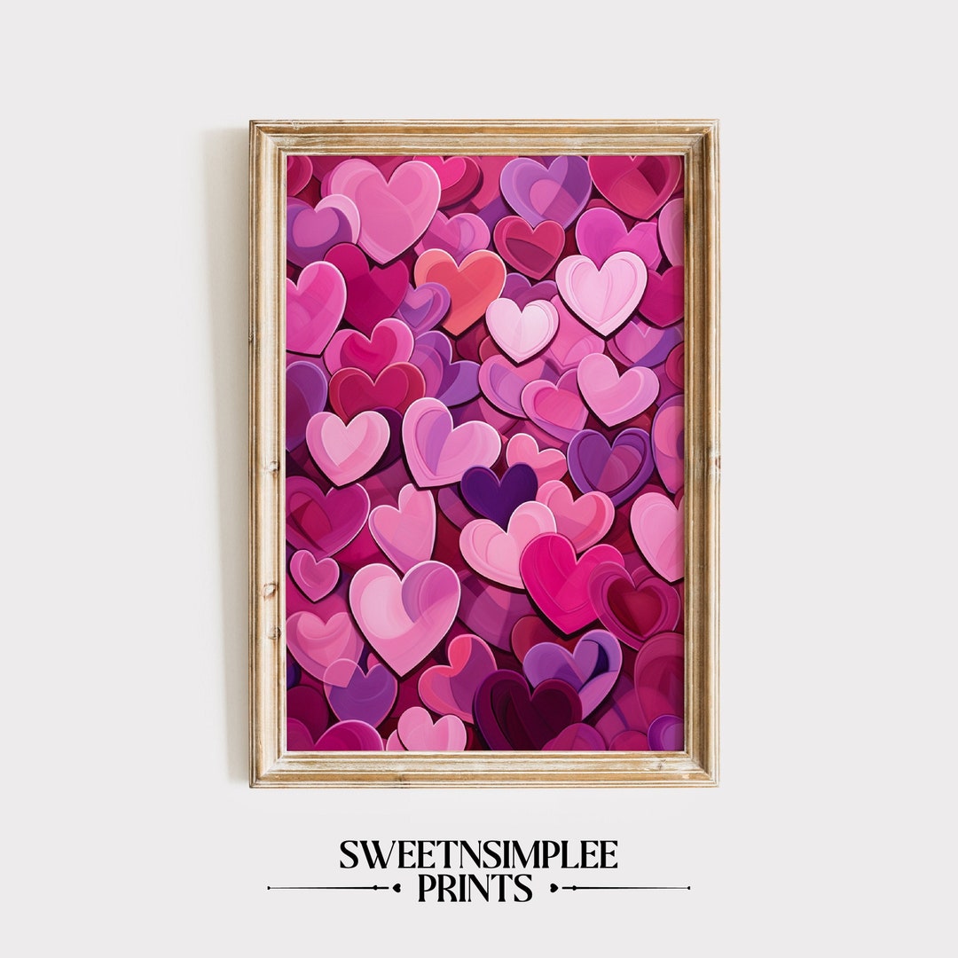 Valentine's Day Pink Heart Print Valentine's Wall Art Vintage Valentine