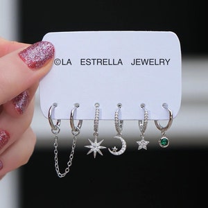 Silver Earring Set,Dangle Chain Earring Set,Multiple Set Earrings,Dainty Zircon Earring Set