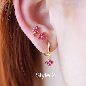 Floral Earring Set, Gemstone Earrings, Set of 3 Dainty Minimal Earrings Set, Perfect Gift for Her