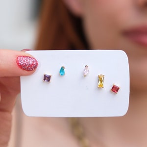 Colorful Gemstone Earring Set,Geometric Colorful Zircon Earrings,5 Pcs Earring Set,Gold Earring Set,Gift For Her