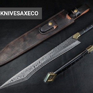 27&quot; Hand Forged Damascus Steel Viking Sword, Damascus Steel Vikings sword, Handmade Sword, Combat Sword, Damascus Sword With Leather Sheath