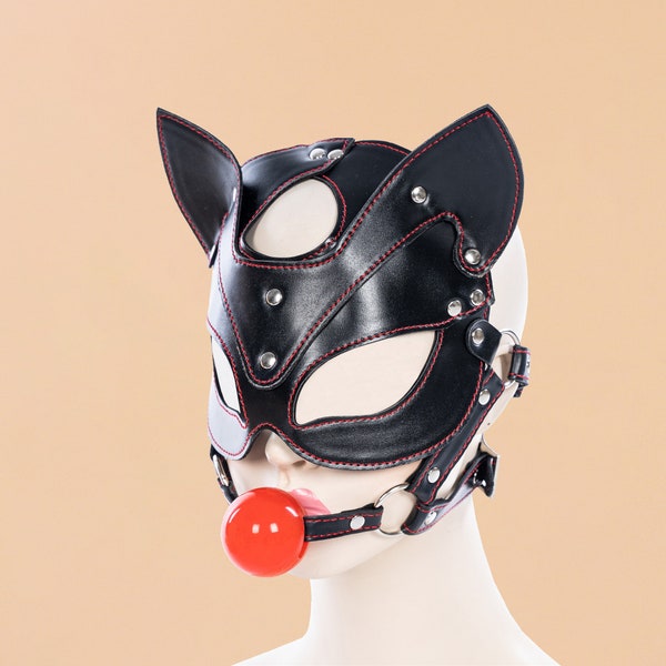 Pet Play Bunny Mask Vegan Leather Harness and Mouth Gags - BDSM Bondage Restraint