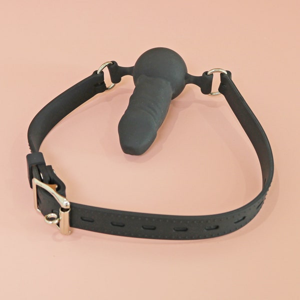 Full Silicone Penis Mouth Gag with Adjustable Strap
