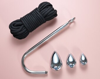 Gancio anale bondage in acciaio inossidabile con 3 palline, gioco con corda fetish matura