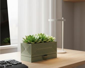 Modern Self-Watering Planter, Matte Green 20cm Pot, 3D Printed Indoor Planter, Minimalist