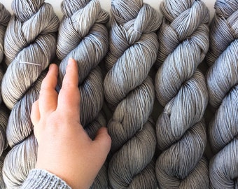 Laughing Knitting: Silver Gray Edition - Hand Dyed BFL Sock Yarn - BFL, Nylon/ Blue Socks