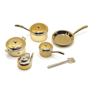 Dollhouse Miniature Set of Cooking Pots and Pans