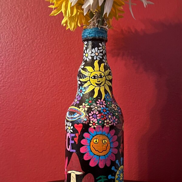 Painted Flower Vase Etsy