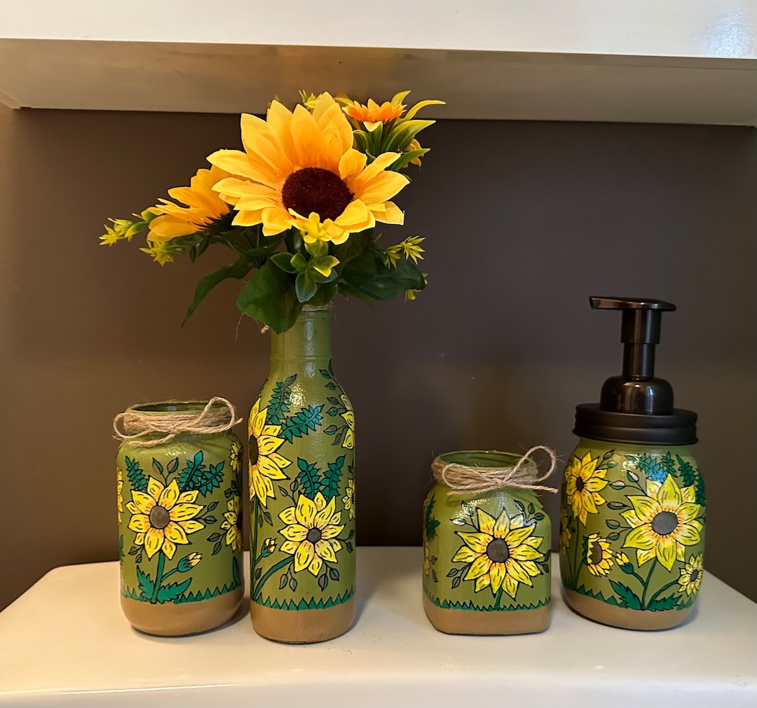 Handpainted Sunflower Themed Bathroom Set. Etsy