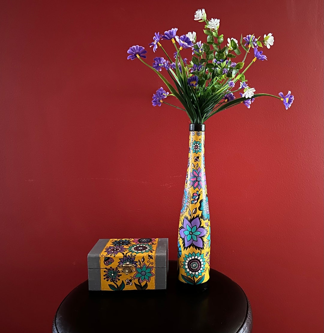 Floral Glass Vase and Matching Decor Box. Free Shipping. Etsy