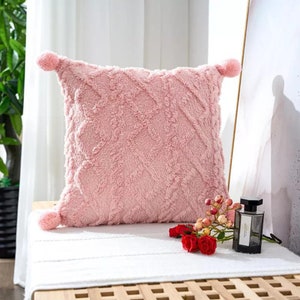 Pale pink fluffy cushions sales
