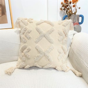 Pure Cotton Custom Boho Tassel Style Tufted Cushion Covers Home Decoration 45x45cm (18 x 18 Inches) Design 5 & 6
